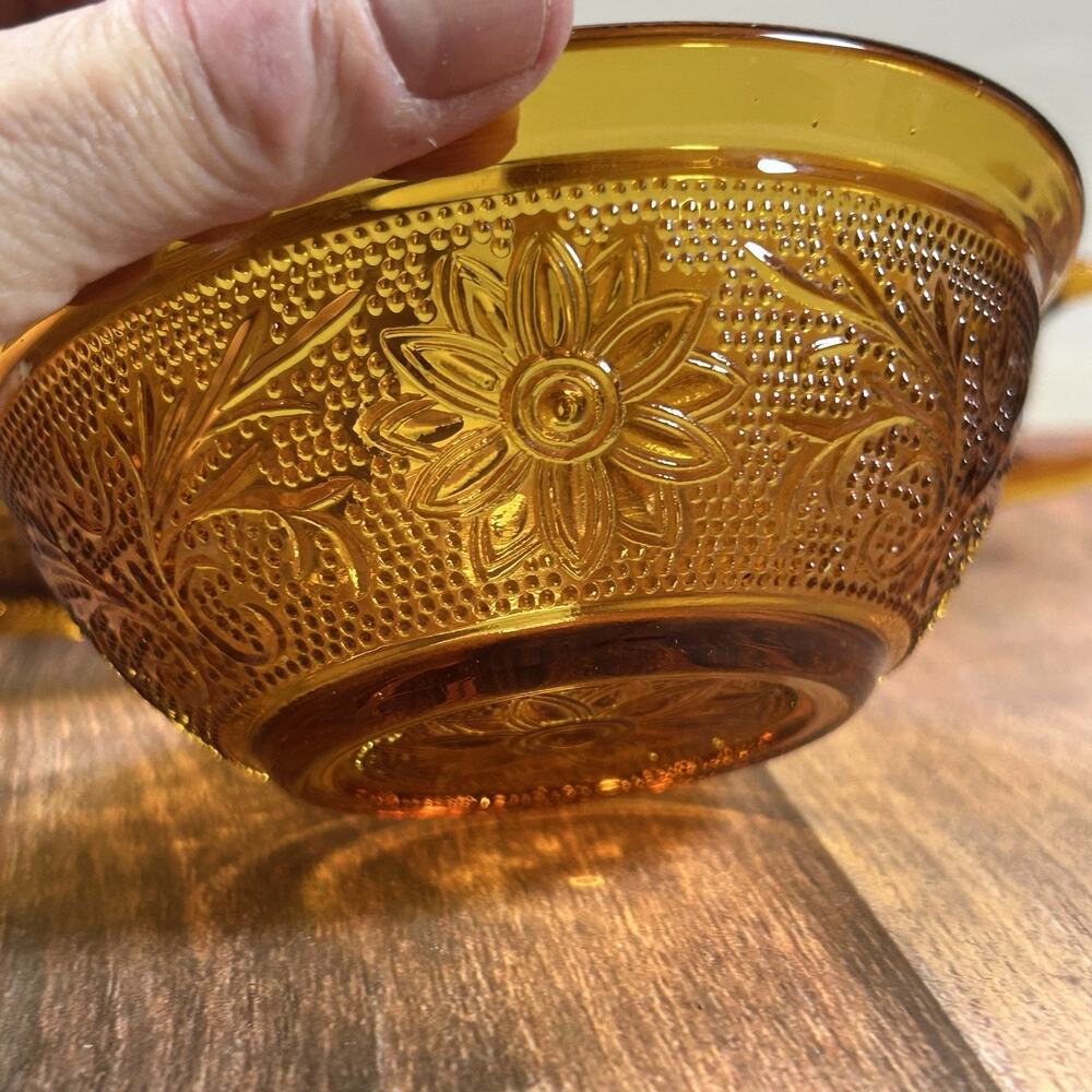 Set of 3 Collectible Indiana Glass Tiara Sandwich Amber Cup, Berry & Salad Bowls - Picture 6 of 16